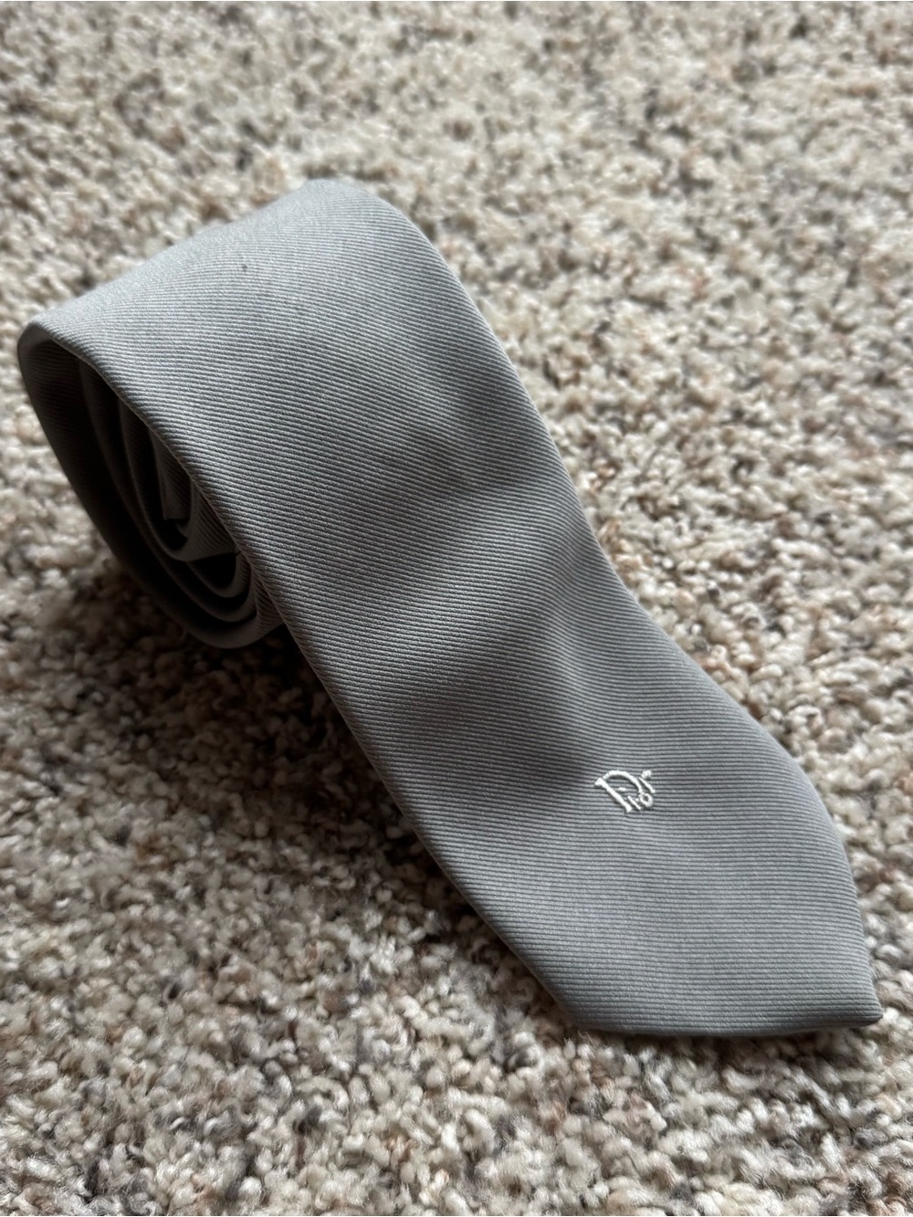 Vintage Christian Dior Mens Tie Gray Silver Embroidered Logo 90s Designer